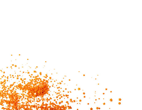 A dark backdrop with glowing particles forming a bright cluster in the lower left corner