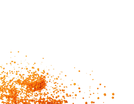 A dark backdrop with glowing particles forming a bright cluster in the lower left corner