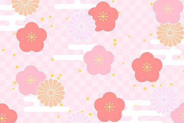 かわいい和柄の背景　ピンク　赤　