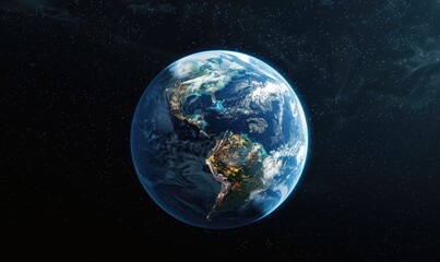 Obraz premium Earth From Space View With Stars Background For Science, Geography, or Education