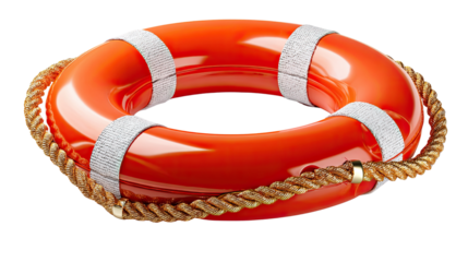 Buoyant Lifesaver: A vibrant orange lifebuoy, encircled by a sturdy rope, stands as a symbol of safety and aquatic rescue. A close-up view reveals its intricate design and the promise of assistance.