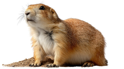 Prairie Dog’s Contemplation: A charming prairie dog pauses, gazing upward with an air of curiosity against a clean backdrop.  Its fur is rich, the expression intelligent.