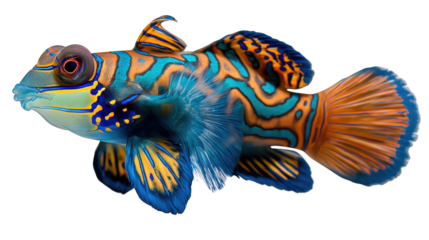 Mandarin Fish in Profile: This vibrant mandarin fish, a jewel of the ocean, exhibits stunning patterns of blue, orange, and yellow. It's a visual feast.