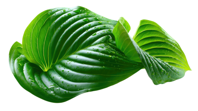 Nature's Embrace: A close-up of a vibrant green hosta leaf, showcasing the intricate veins and textures, evokes a sense of tranquility and natural beauty.