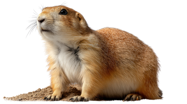 Prairie Dog’s Contemplation: A charming prairie dog pauses, gazing upward with an air of curiosity against a clean backdrop.  Its fur is rich, the expression intelligent.