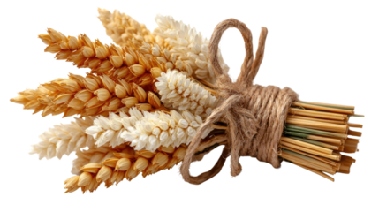 Golden Grain Bundle: A rustic bundle of golden wheat, elegantly tied with natural twine, embodies the warmth of the harvest season.