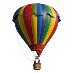 Fototapeta premium Colorful hot air balloon with wicker basket isolated on a transparent background