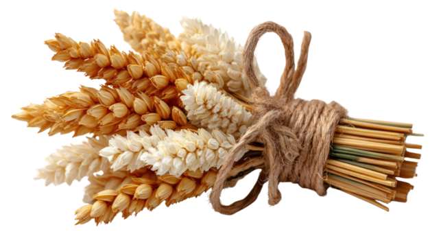 Golden Grain Bundle: A rustic bundle of golden wheat, elegantly tied with natural twine, embodies the warmth of the harvest season.