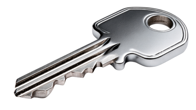 Key to Unlock Security: A close-up view of a shiny, silver key, symbolizing access, security, and the opening of possibilities.