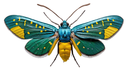 Exquisite Moth: An macro shot of a vibrantly patterned moth, its wings adorned with an intricate array of colors and designs. Witness the delicate beauty of this remarkable insect