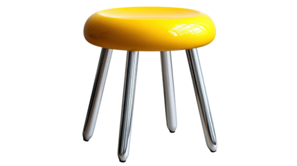 Modern Stool: A stylish modern stool with a vibrant yellow seat and sleek metallic legs. This minimalist design embodies functionality and contemporary aesthetic.