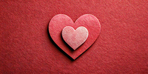 Layered Concentric Hearts with Textured Surface on a Deep Red Background