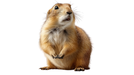 Prairie Dog's Pondering: A curious prairie dog gazes skyward, its small paws clasped, in a moment of thoughtful contemplation. 