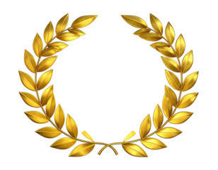 A golden laurel wreath, a symbol of victory and achievement on a black background