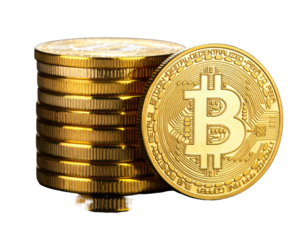 A stack of golden, coin-like objects, next to a single example of the same type of item