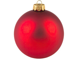 Close-up of a shiny, red holiday ornament with gold cap against a black background
