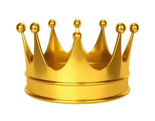 Shiny, golden, regal crown with decorative points and a smooth, layered base on a black backdrop