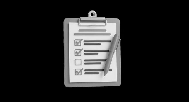 Green clipboard with checklist and pen isolated on transparent background