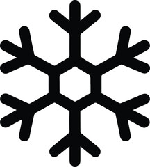 Black silhouette of a detailed six‑branch snowflake with hexagonal symmetry, symbolizing winter, cold weather, and seasonal decoration, ideal for holiday, festive, or design projects.