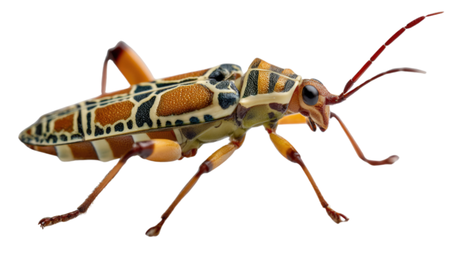 Striking Longhorn Beetle: A detailed study of a striking longhorn beetle, showcasing its unique patterned wings and impressive antennae, a testament to nature's intricate design.
