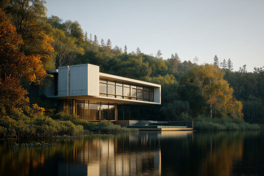 Nietypowy nowoczesny dom nad jeziorem &ndash; awangardowa architektura, futurystyczne formy i minimalistyczny design harmonijnie wpisane w nadwodny krajobraz