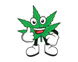 Marijuana Leaf Cartoon Character with Like and Recommending Gesture Illustration