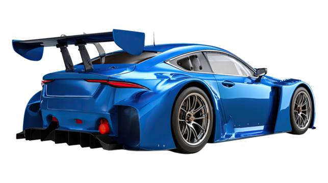 Sleek Velocity: Captivating perspective of a vibrant blue sports car, radiating power and dynamism in an exhilarating display of speed and precision.