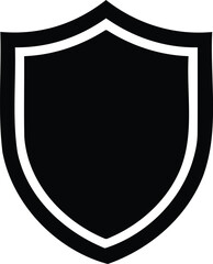 Black shield emblem with white border in classic symmetrical style, symbolizing protection, security, defense, and strength, ideal for logos, badges, or heraldic design projects.