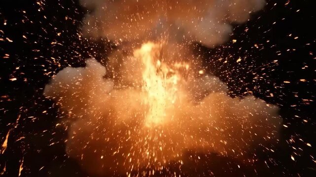 Fiery Burst Explosive Eruption in Dark Sky.