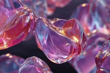 Glossy purple iridescent surface with fluid like motion and many reflections and refractions