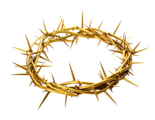 A golden, thorny wreath rendered with realistic detail against a dark backdrop