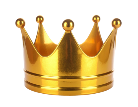 A shiny golden crown, rendered with smooth textures and a highly reflective surface