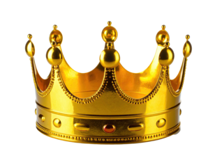 Shiny, ornate gold crown with intricate design, isolated on black background