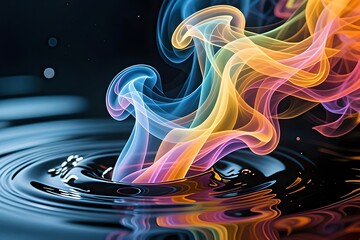 Dark Water Ripples with Luminous Rainbow Smoke