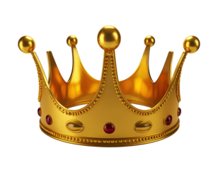 Ornate golden crown, rendered with jewels and highlights, isolated on a black background