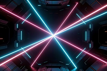 Neon Light Intersection in a Cyberpunk Tunnel