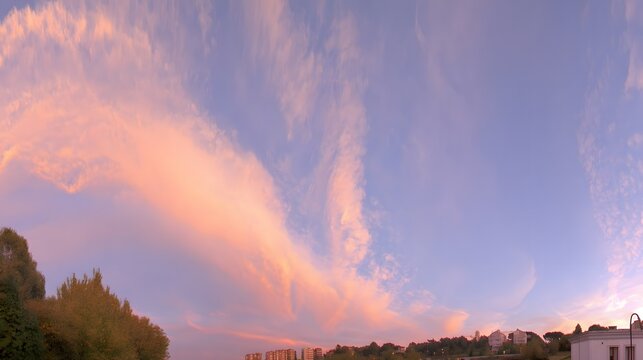 peace. A breathtaking sunset sky panorama with vibrant warm hues and glowing clouds. inspiring travel planning, travel magazines, designed for travel destination branding, inspires travel planning.