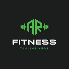 Letter AR Fitness Gym Logo Design. Barbel Sports Vector Icon.