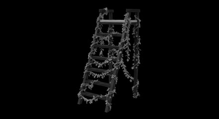 Obraz premium Decorative ladder with green ivy leaves isolated on transparent background
