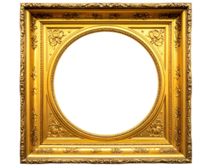 Ornate gold frame with a circular inner opening and intricate floral detailing