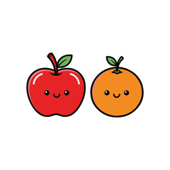 Apple and orange characters vector outline in line