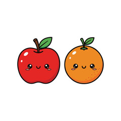 Apple and orange characters vector outline in line