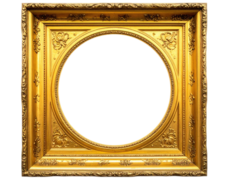 Ornate gold frame with a circular inner opening and intricate floral detailing