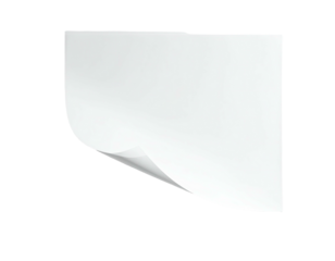 Isolated rectangular white paper sheet with a slightly curled bottom left corner on a black background