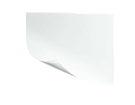 Isolated rectangular white paper sheet with a slightly curled bottom left corner on a black background - Powered by Adobe