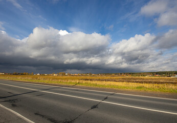 Cloudy sky with a few birds flying in the background