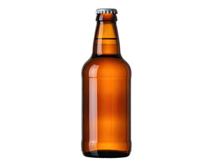 Isolated amber-colored bottle with a silver cap against a stark black background, showing its shape