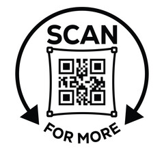 Obraz premium Black and white vector icon with a QR code and the text 