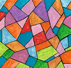 Acrylic painting geometric shape, colorful abstract background on paper. illustration for colorful geometric shapes, summer, party, cover, card and banner. Hand painted texture style.