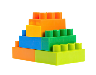 Colorful stepped construction of rectangular blocks, arranged on a black background